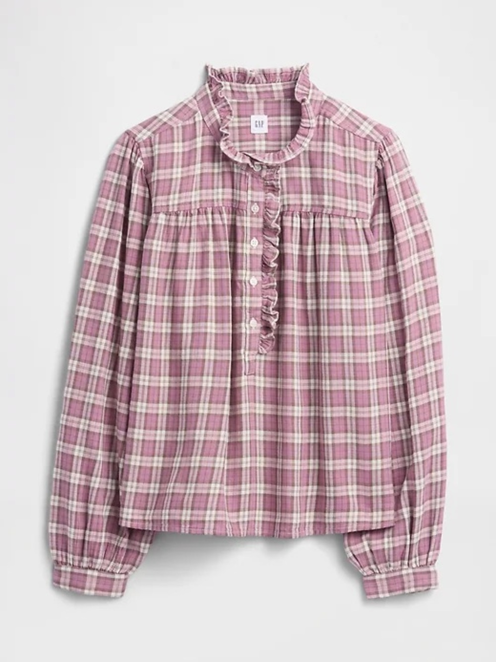 Gap Factory Oversized Ruffle Plaid Blouse Pink/Purple Size L NWT